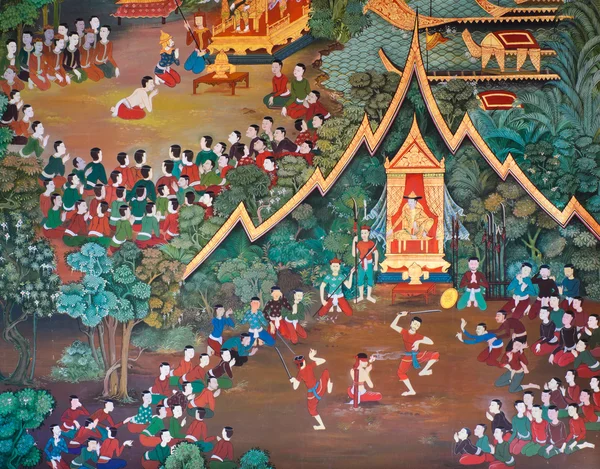 Vackra thailändska väggmålning — Stockfoto