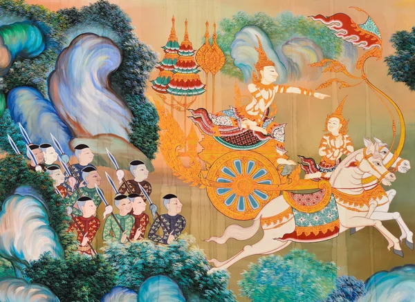 Traditionelle thailändische Wandmalerei — Stockfoto