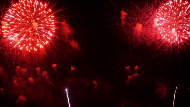 烟火在漆黑的夜空中爆炸以庆祝和庆祝结婚周年 — 图库视频影像