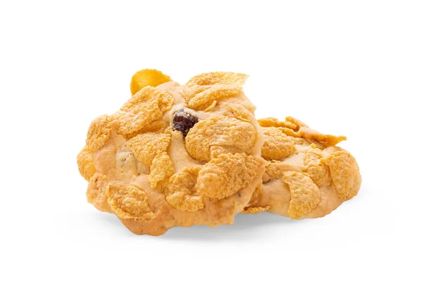 Cornflakes Boter Koekjes Met Rozijnen Amandelen Geïsoleerd Witte Achtergrond — Stockfoto