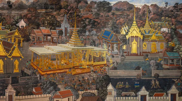 Bangkok Tailandia Diciembre 2020 Antigua Pintura Mural Tailandesa Epopeya Ramakien —  Fotos de Stock