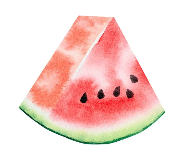 Handgetekende Watermeloen Plak Geïsoleerd Witte Achtergrond Zomerfruit Aquarel — Stockfoto