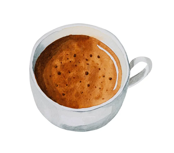 Tazza Caffè Espresso Caldo Ceramica Bianca Illustrazione Disegnata Mano Acquerello — Foto Stock