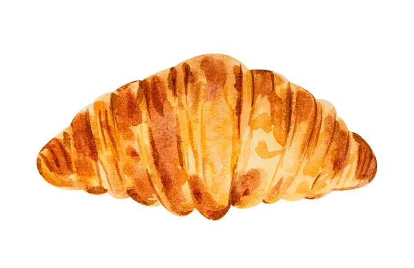 Croissant Aquarel Hand Getekend Illustratie Geïsoleerd Witte Achtergrond — Stockfoto