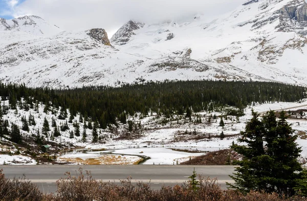 Zimní Pohled Parkway Columbia Icefield Národním Parku Jasper Kanadské Albertě — Stock fotografie