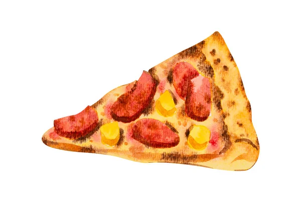 Кусок Гавайской Пиццы Иллюстрация Акварелью Белом Фоне — стоковое фото