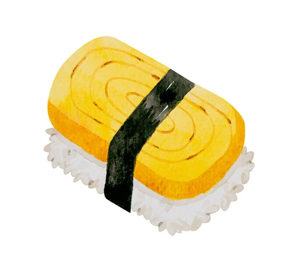 Tamago Ägg Nigiri Sushi Japansk Mat Akvarell Handritad Illustration Isolerad — Stockfoto