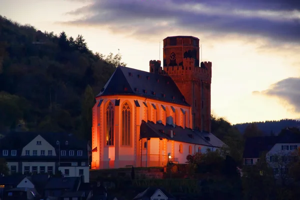 Oberwesel Martinskirche Nacht - Oberwesel Martin church by night 01 — Stock Photo, Image