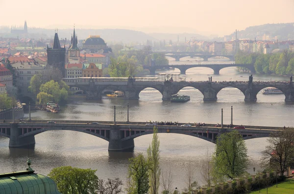 Prague bridges aerial view — Stock Photo, Image