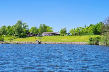 Senftenberg Gölü plajı Buchwalde Lusatian Gölü, Almanya