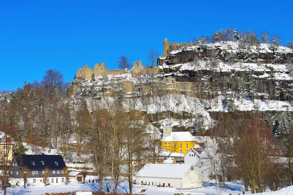 Zittau Bergen Staden Oybin Vintern Med Många Snö — Stockfoto