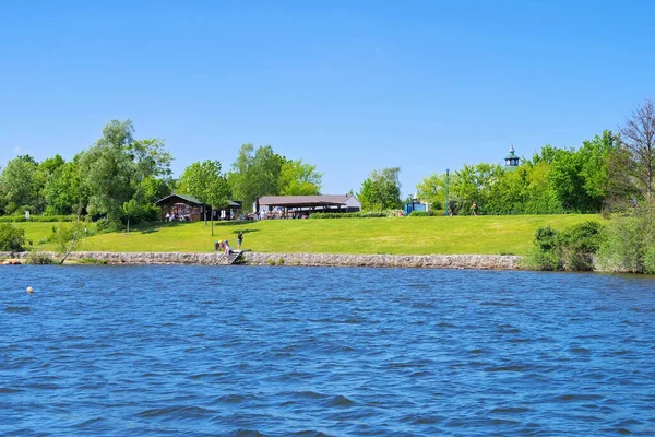 Senftenberg Gölü plajı Buchwalde Lusatian Gölü, Almanya