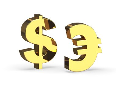 3D altın dolar ve euro işareti