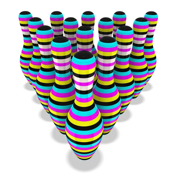 3d cmyk bowling skittles — Stock Photo, Image