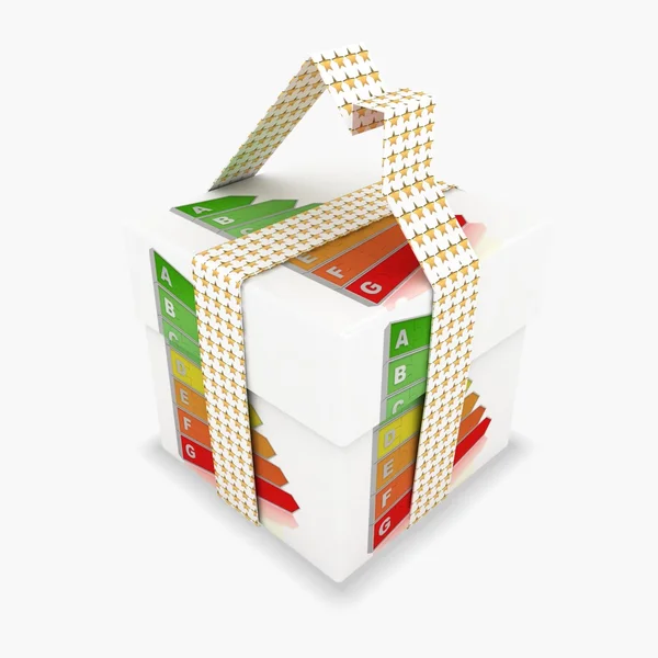 Caixa de presente 3d com conceito de poupança de energia — Fotografia de Stock