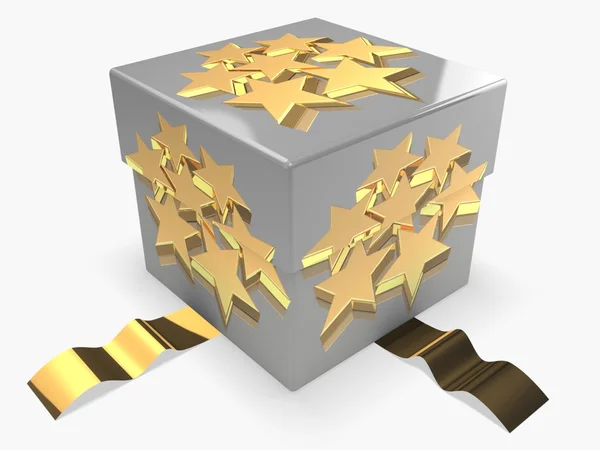 3d gift box with golden star — Stock Photo, Image