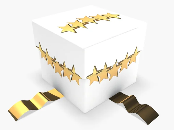 3d gift box with golden star — Stock Photo, Image