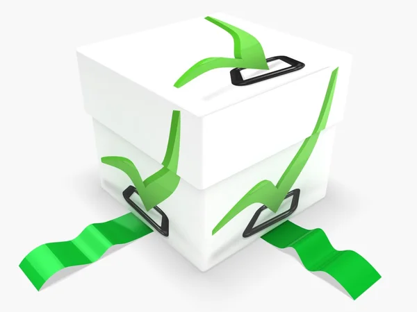 3d gift box with green check mark — Stock Photo, Image