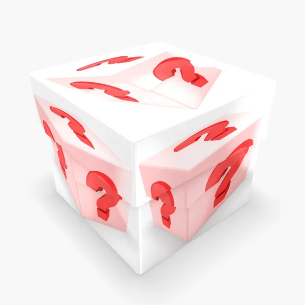 与红色问号的 3d 礼品盒。 — 图库照片