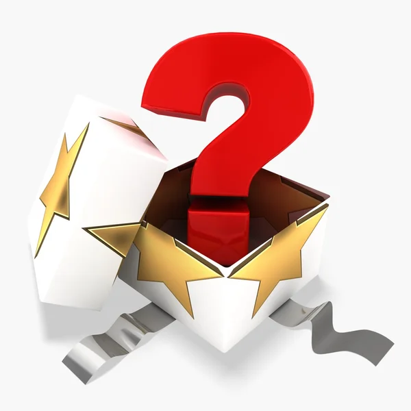 3d open gift box with question — Stock Photo, Image