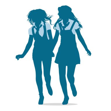 birlikte çalışan genç okul kızların Silhouettes