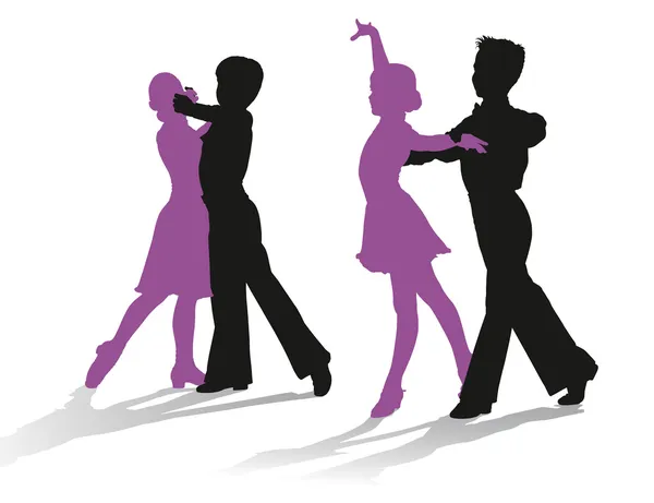 Silhouetten van kinderen dansen ballroom dans — Stockvector