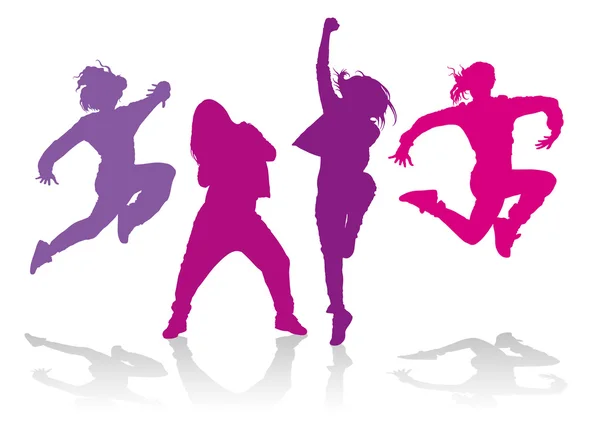 Silhouette di ragazze che ballano danza hip hop — Vettoriale Stock