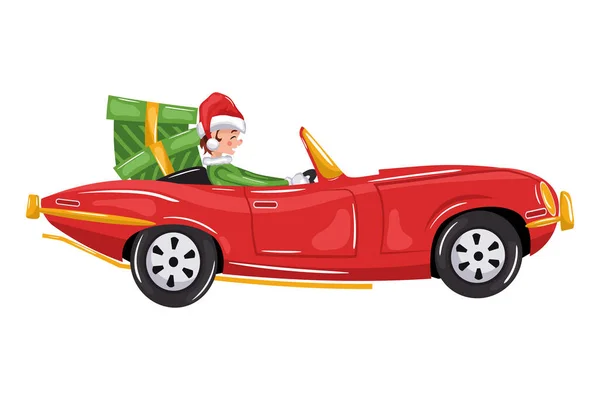 Elfo Natal Belo Carro Chique Entregando Brinquedos —  Vetores de Stock