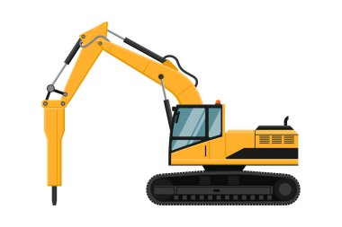 Beyaz arkaplanda sarı çekiç kepçesi yükleyici
