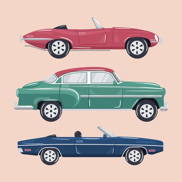 Набор Небольших Автомобилей Винтажного Стиля — стоковый вектор