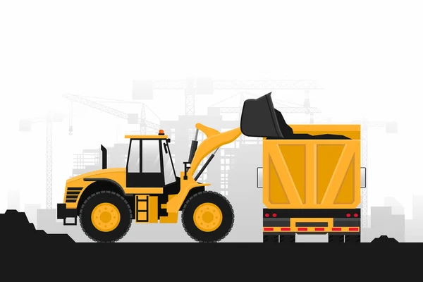 Background Heavy Machinery Construction Work Front Loader Truck Rear View — 图库矢量图片