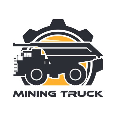 Madenci kamyonu silueti ve parlak güneş teçhizatı ile ağır makineler etiketi