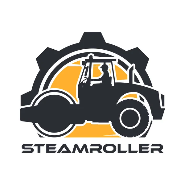 Heavy Machinery Label Operator Working Soil Compactor – stockvektor