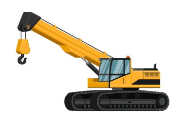 Heavy machinery with telescopic crane with 3d front view on white background.