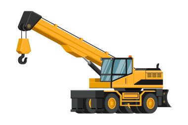 3d heavy machinery with yellow telescopic crane wheels on white background.