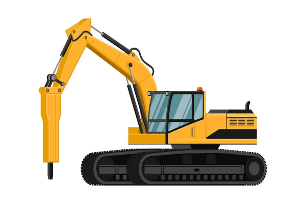 Background Yellow Hammer Excavator Heavy Machinery Construction Mining Work — Vetor de Stock