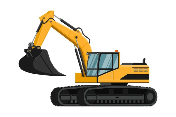 Heavy Machinery Yellow Crawler Excavator White Background — 스톡 벡터