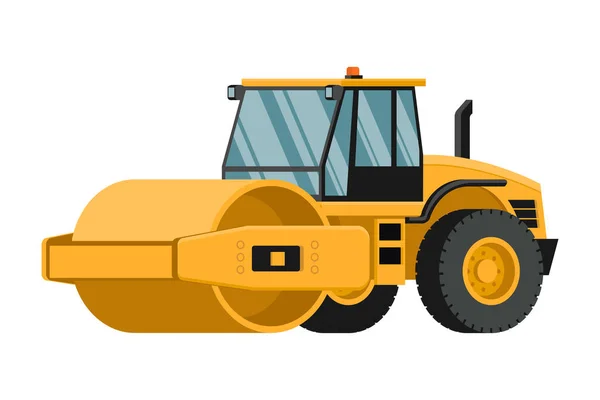 Yellow Soil Compactor Heavy Machinery White Background — Stockový vektor