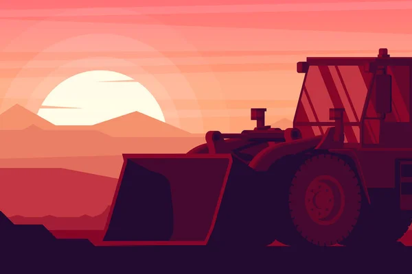 Front Loader Sunset Heavy Construction Mining Machinery — Image vectorielle