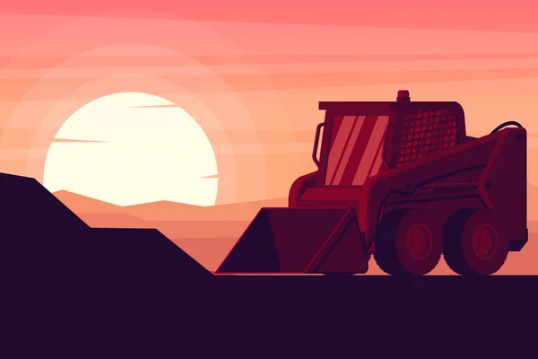 Skid Steer Loader Sunset Heavy Construction Mining Machinery — Vetor de Stock