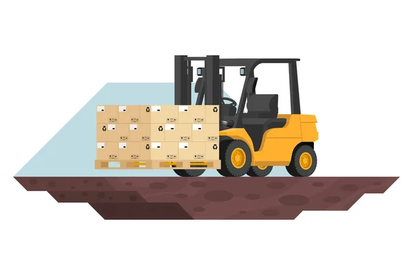 Forklift Loading Pallet Export Boxes Heavy Machinery — Vettoriale Stock