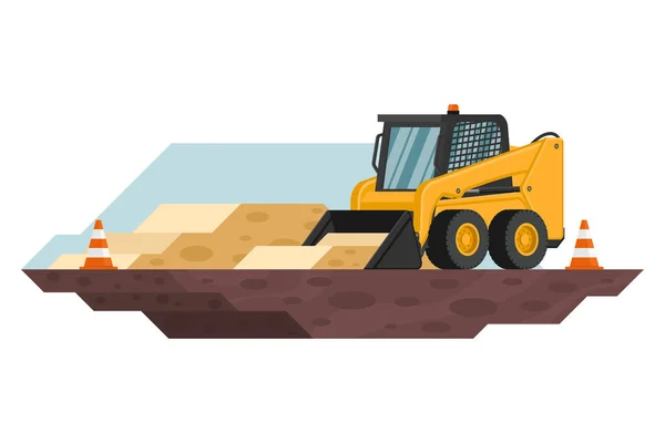 Skid Steer Loader Safety Cones Construction Mining Work Heavy Machinery — Vector de stock