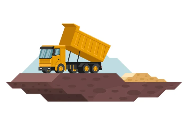 Dump Truck Dumping Construction Mining Work Waste Heavy Machinery — Stock Vector