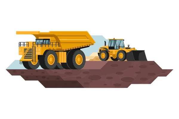 Mining Truck Front Loader Construction Mining Work Heavy Machinery — Stock Vector