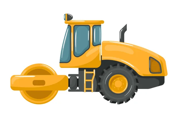 Cartoon Soil Compactor Roller Heavy Machinery Construction Mining — 图库矢量图片