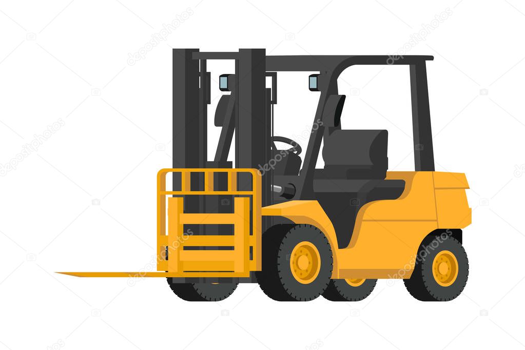 Yellow lift truck 3d heavy machinery on white background