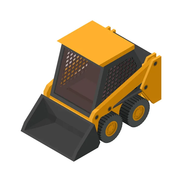 Isometric Skid Steer Loader Heavy Machinery Construction Mining Work White — Stock Vector