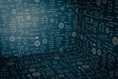3d background of equations and formulas of mathematics, physics and chemistry, science and engineering background