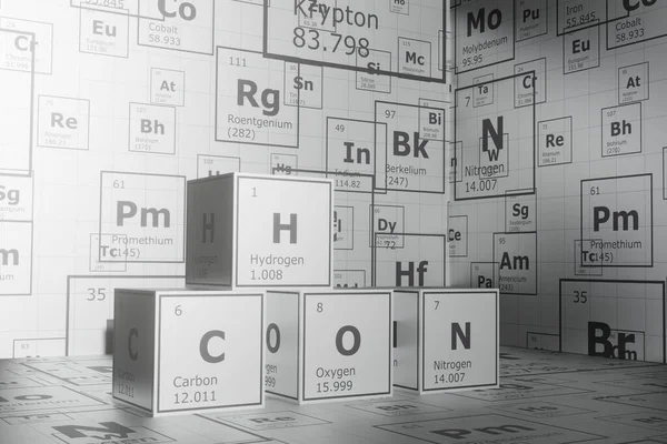 Background Elements Periodic Table Carbon Hydrogen Oxygen Nitrogen Science Engineering — Stockfoto