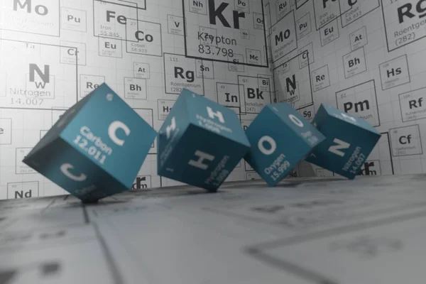 Rendering Elements Periodic Table Carbon Hydrogen Oxygen Nitrogen Background Education — Stockfoto